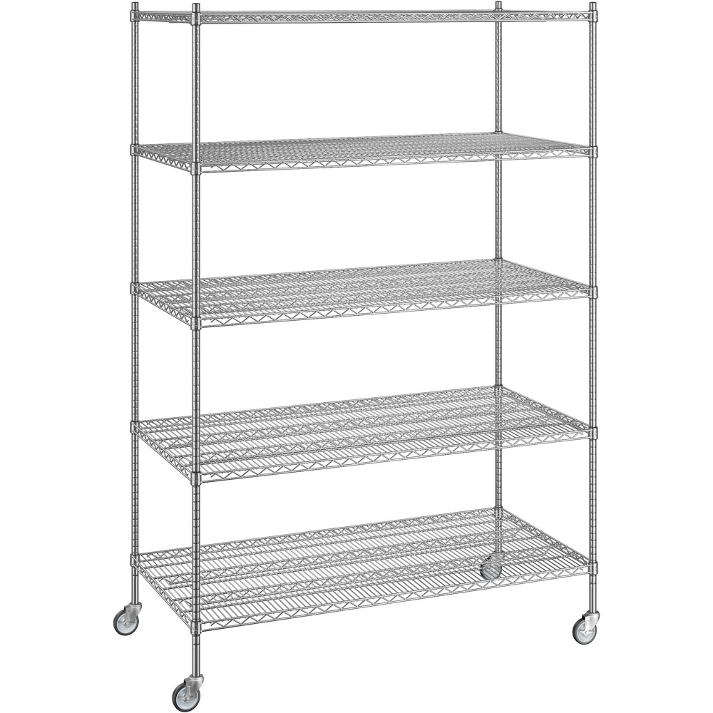 Regency 30 inch x 60 inch x 92 inch NSF Chrome Mobile Wire Shelving Starter Kit with 5 Shelves