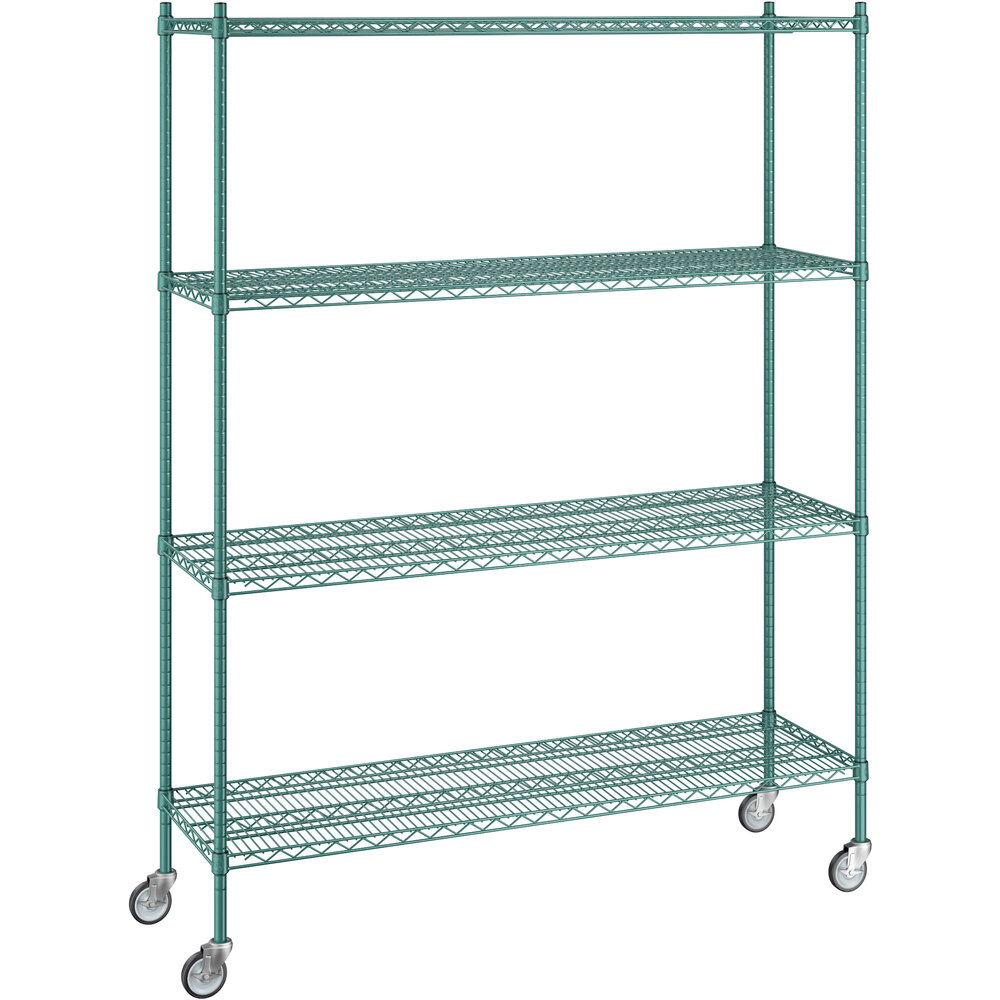 Regency 18 inch x 60 inch x 80 inch NSF Green Epoxy Mobile Wire Shelving Starter Kit with 4 Shelves