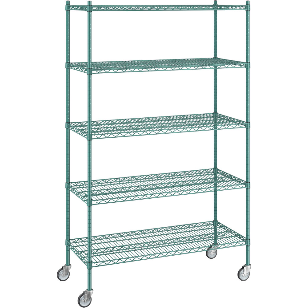 Regency 21 inch x 48 inch x 80 inch NSF Green Epoxy Mobile Wire Shelving Starter Kit with 5 Shelves