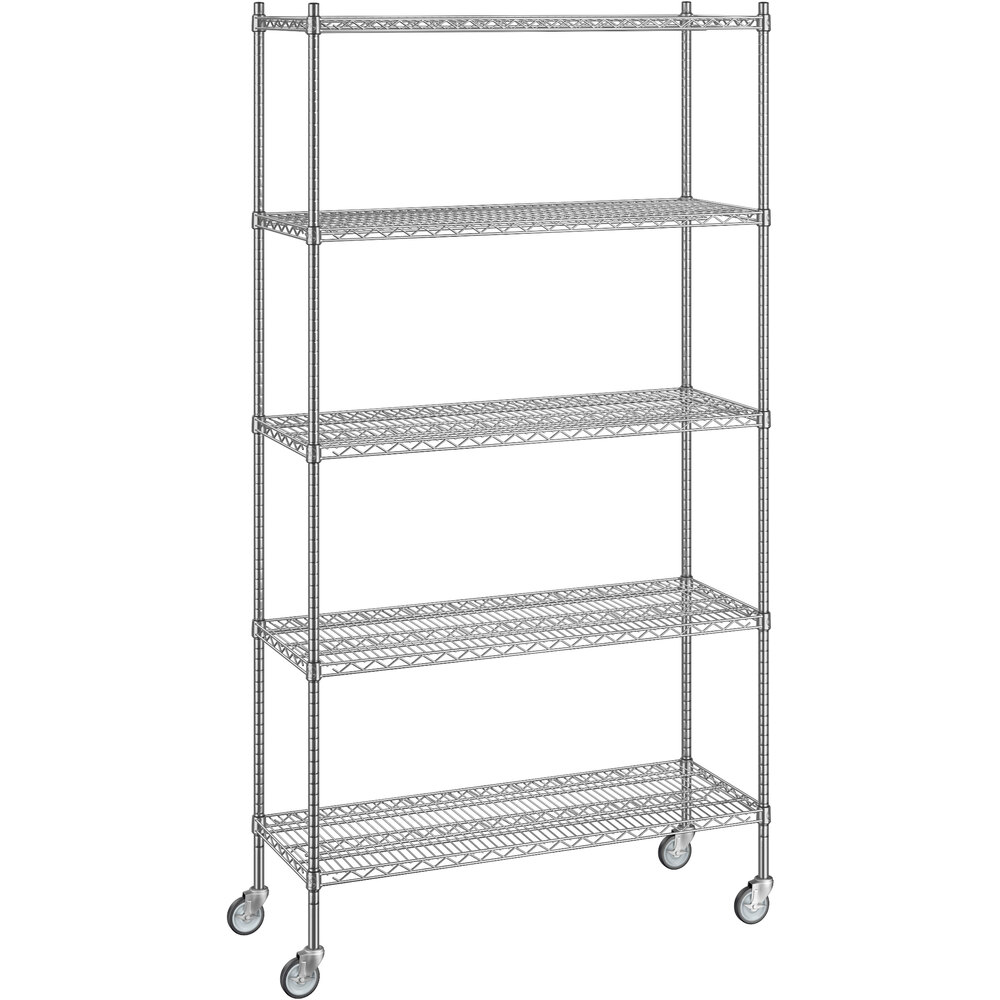 Regency 18 inch x 48 inch x 92 inch NSF Chrome Mobile Wire Shelving Starter Kit with 5 Shelves