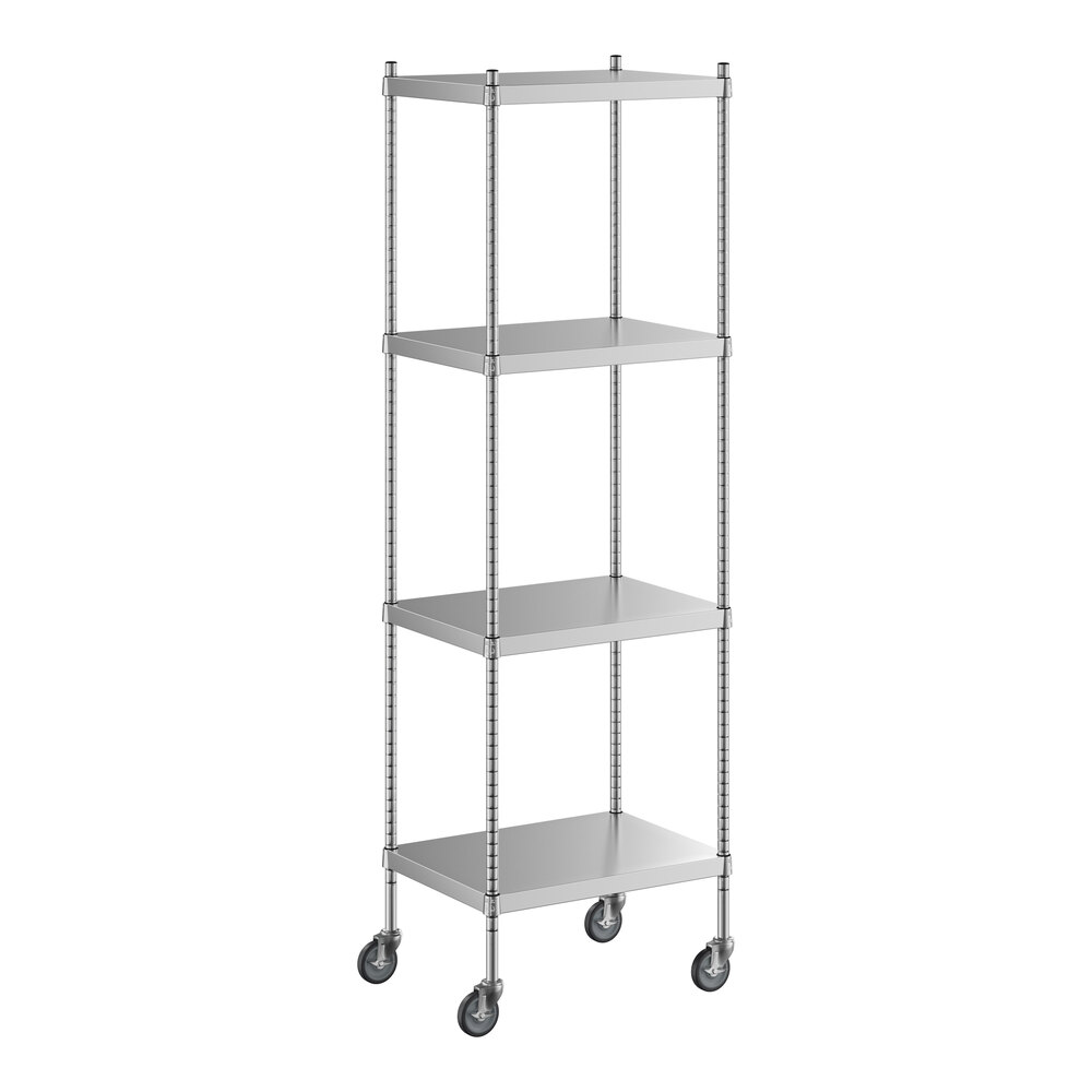 Regency 18 inch x 24 inch x 80 inch NSF Solid Stainless Steel Mobile Shelving Starter Kit with 4 Shelves
