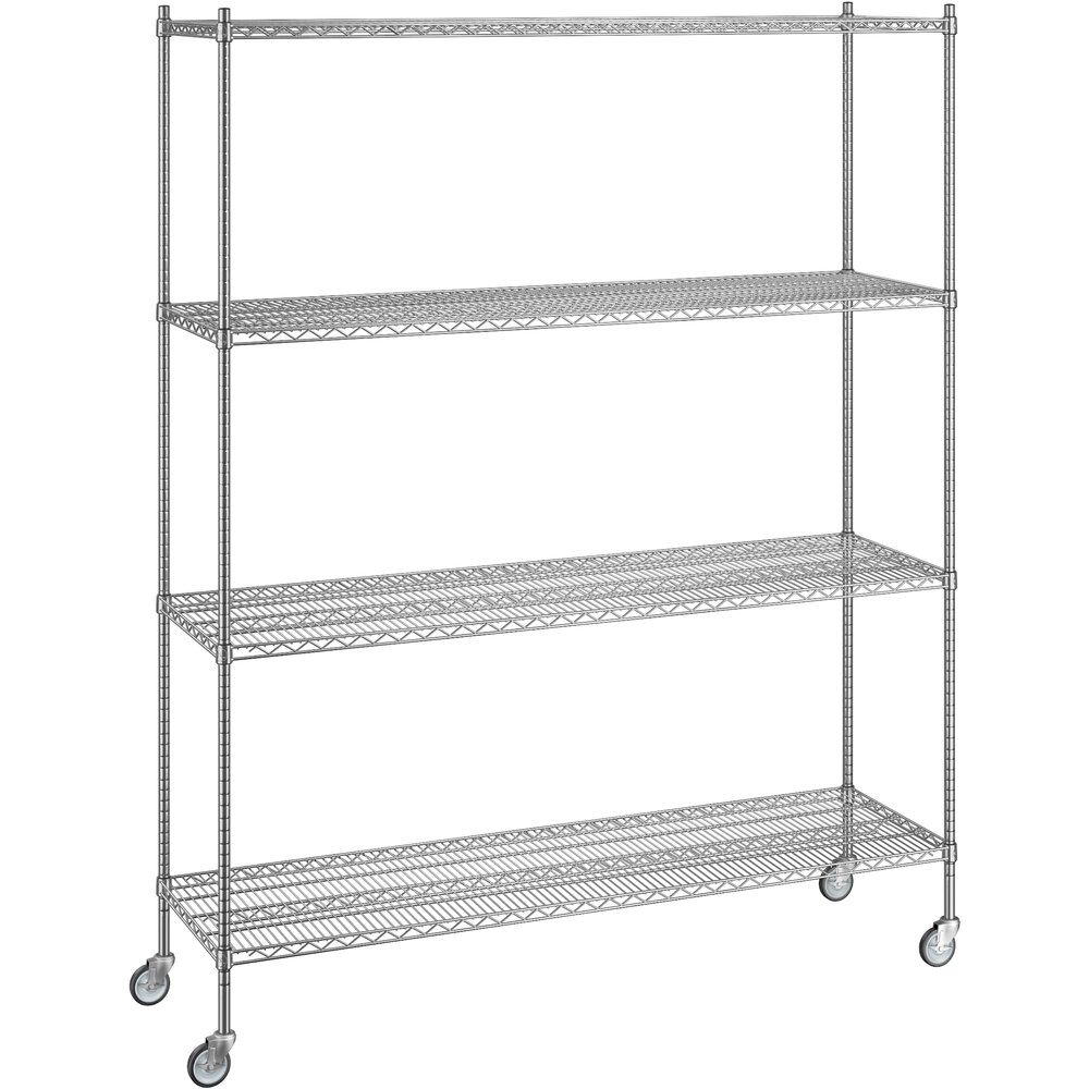 Regency 21 inch x 72 inch x 92 inch NSF Chrome Mobile Wire Shelving Starter Kit with 4 Shelves