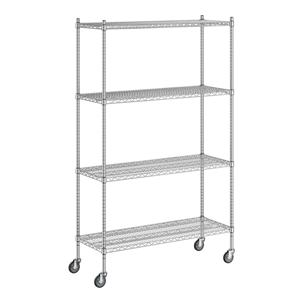 Regency 18 inch x 48 inch x 80 inch NSF Stainless Steel Wire Mobile Shelving Starter Kit with 4 Shelves