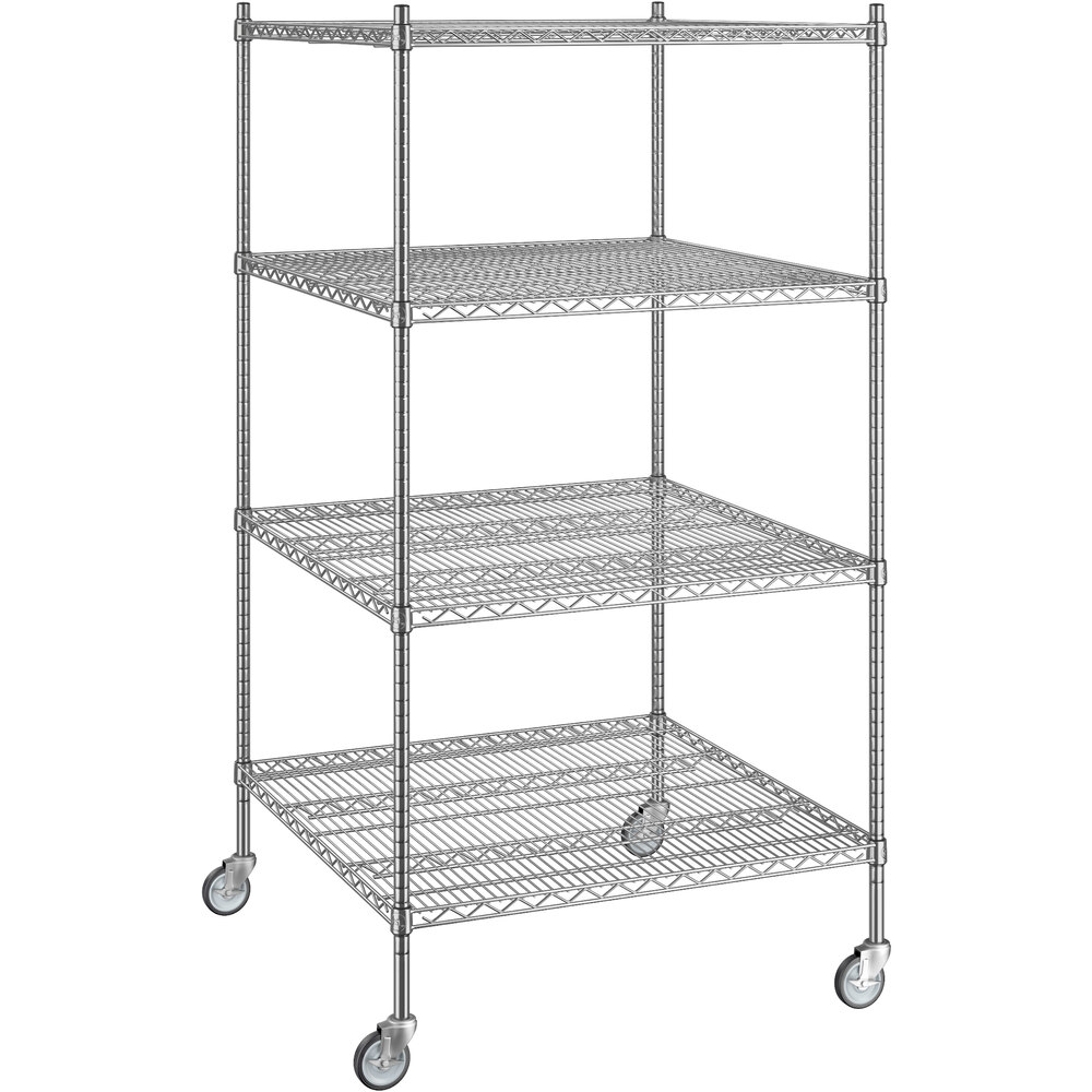 Regency 36 inch x 36 inch x 70 inch NSF Chrome Mobile Wire Shelving Starter Kit with 4 Shelves