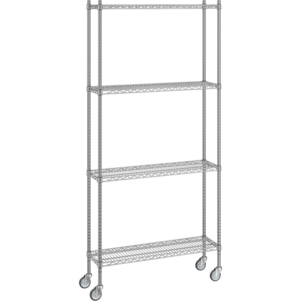 Regency 12 inch x 42 inch x 92 inch NSF Chrome Mobile Wire Shelving Starter Kit with 4 Shelves