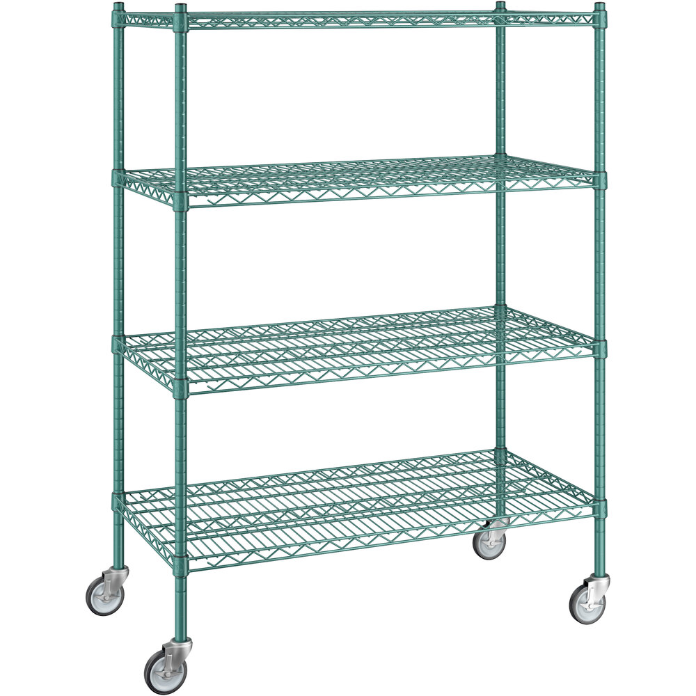 Regency 21 inch x 42 inch x 60 inch NSF Green Epoxy Mobile Wire Shelving Starter Kit with 4 Shelves