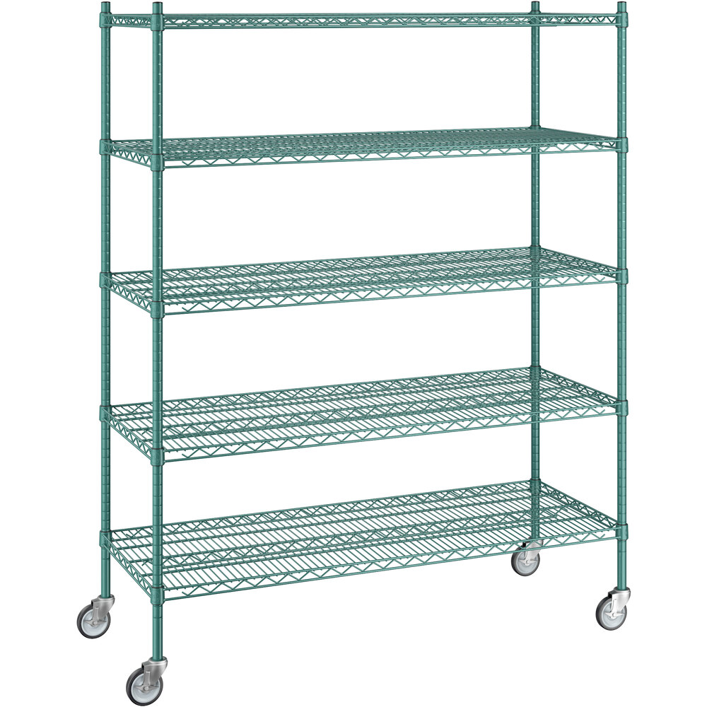 Regency 21 inch x 54 inch x 70 inch NSF Green Epoxy Mobile Wire Shelving Starter Kit with 5 Shelves
