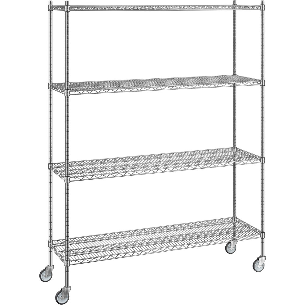 Regency 18 inch x 60 inch x 80 inch NSF Chrome Mobile Wire Shelving Starter Kit with 4 Shelves