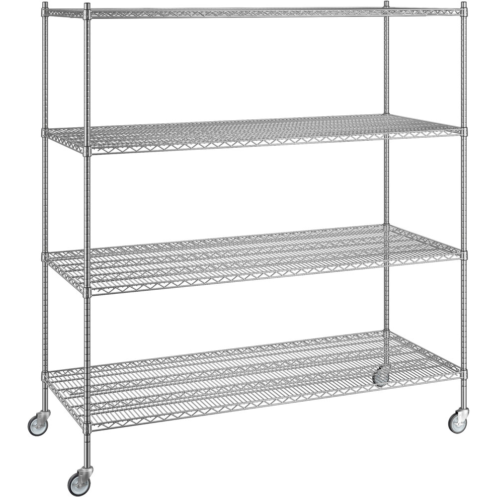 Regency 30 inch x 72 inch x 80 inch NSF Chrome Mobile Wire Shelving Starter Kit with 4 Shelves