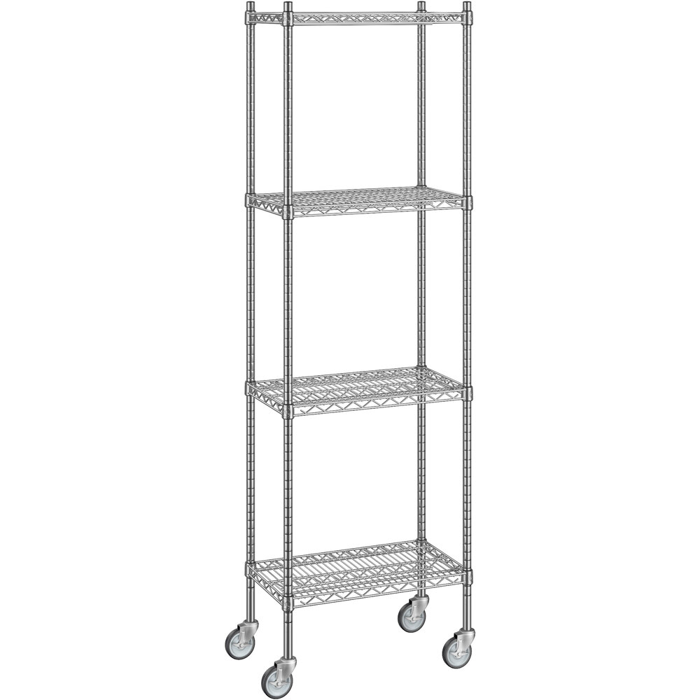 Regency 14 inch x 24 inch x 80 inch NSF Chrome Mobile Wire Shelving Starter Kit with 4 Shelves
