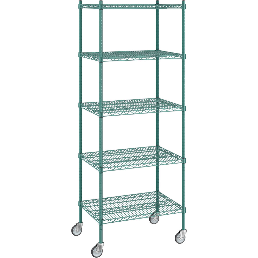 Regency 21 inch x 30 inch x 80 inch NSF Green Epoxy Mobile Wire Shelving Starter Kit with 5 Shelves