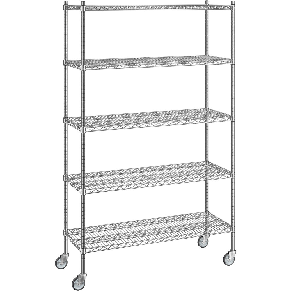 Regency 18 inch x 48 inch x 80 inch NSF Chrome Mobile Wire Shelving Starter Kit with 5 Shelves