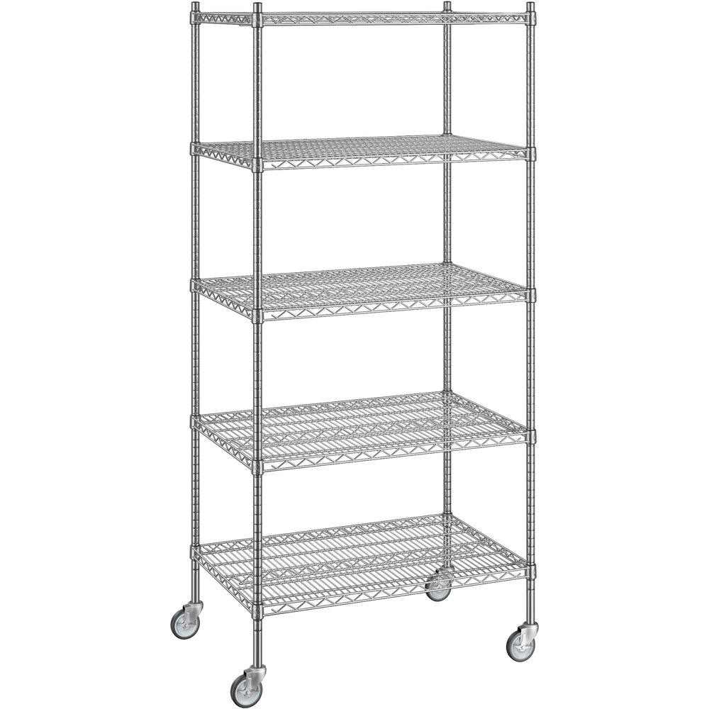 Regency 24 inch x 36 inch x 80 inch NSF Stainless Steel Wire Mobile Shelving Starter Kit with 5 Shelves