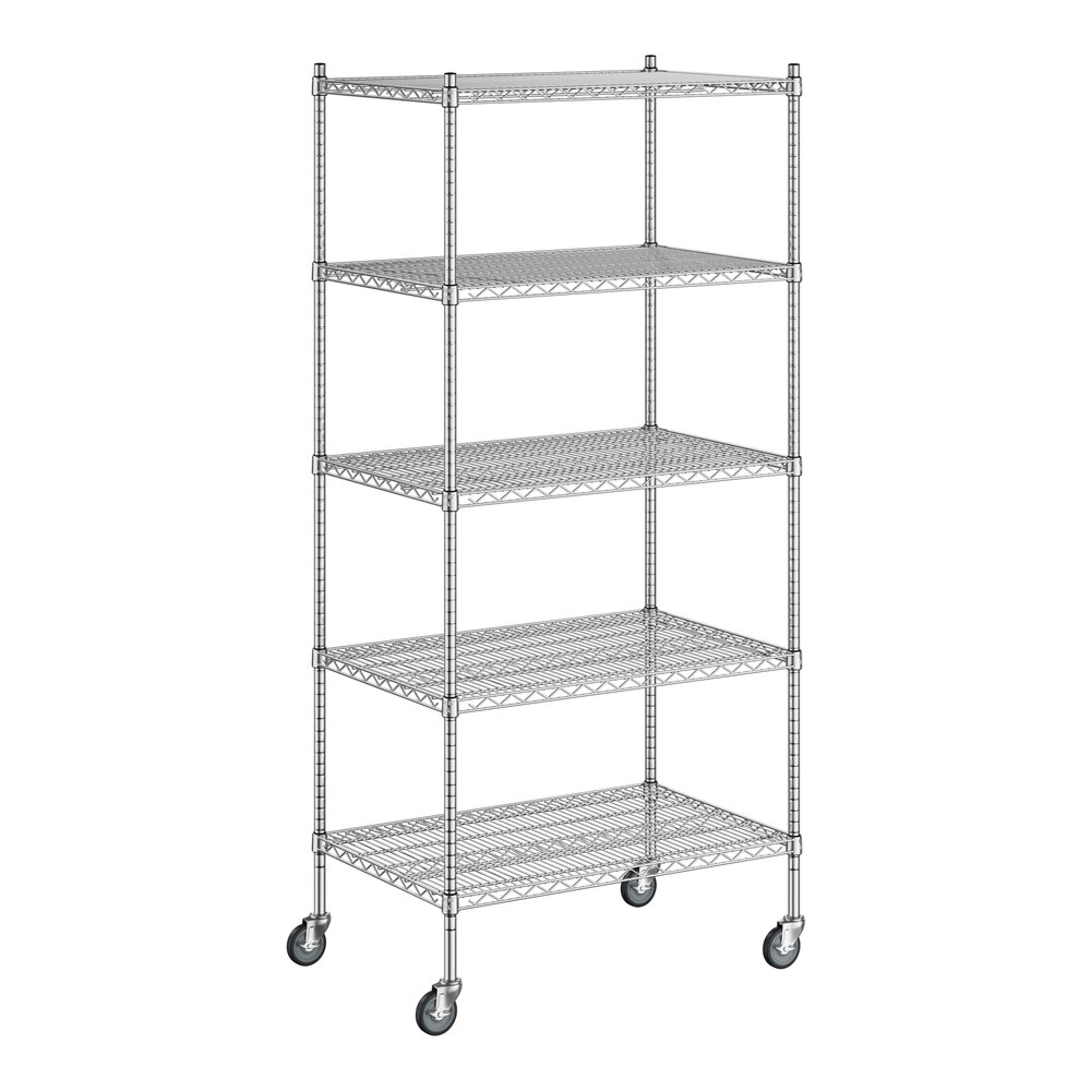 Regency 24 inch x 36 inch x 80 inch NSF Stainless Steel Wire Mobile Shelving Starter Kit with 5 Shelves