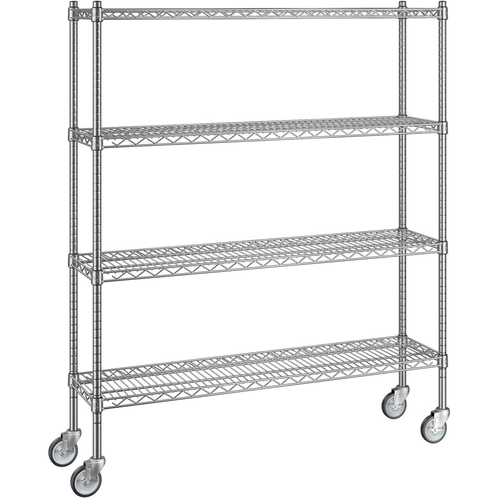 Regency 12 inch x 48 inch x 60 inch NSF Chrome Mobile Wire Shelving Starter Kit with 4 Shelves