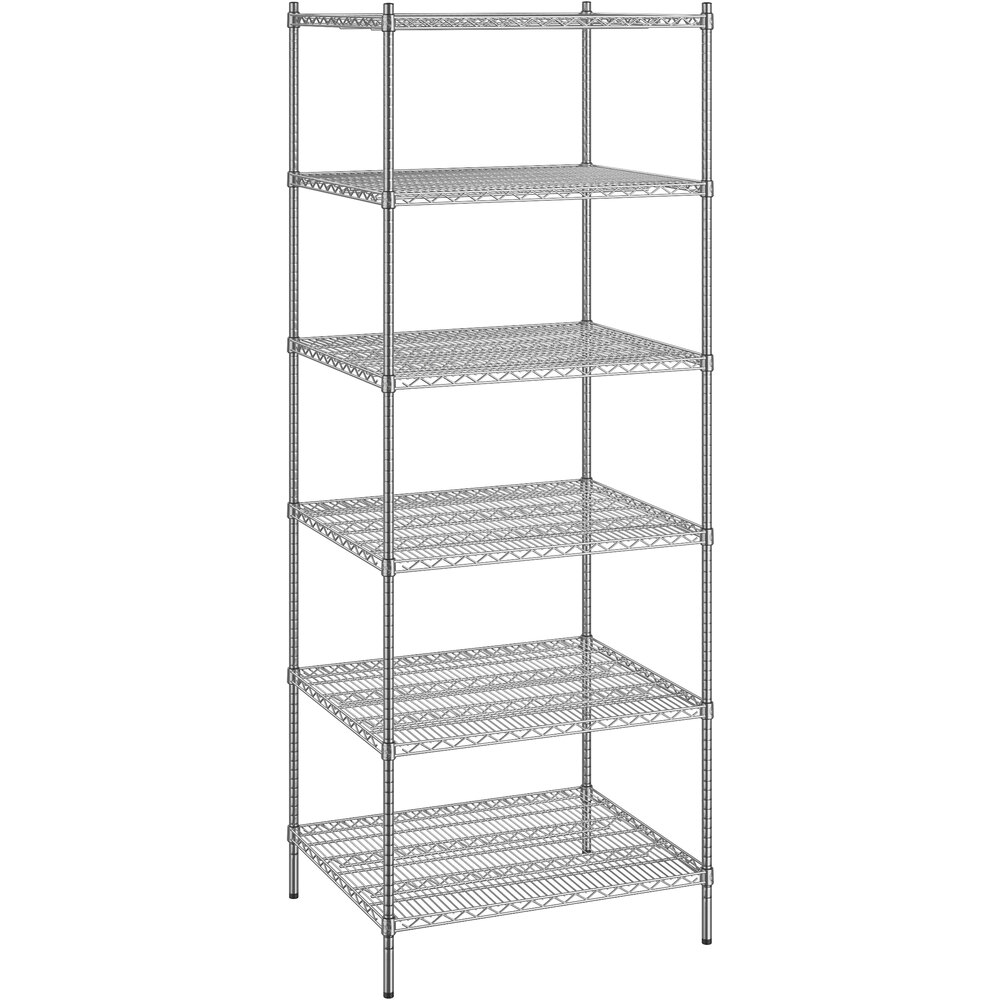 Regency 30 inch x 36 inch x 96 inch NSF Chrome Stationary Wire Shelving Starter Kit with 6 Shelves