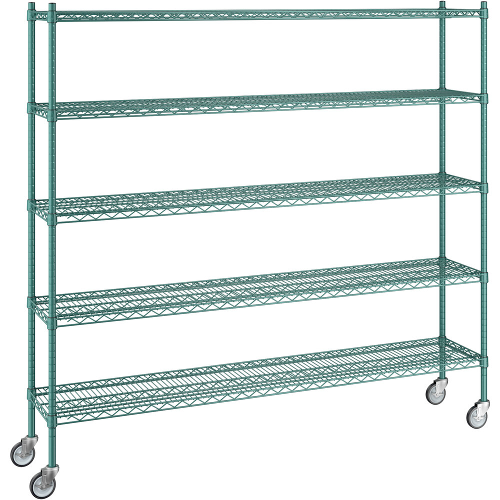 Regency 14 inch x 72 inch x 70 inch NSF Green Epoxy Mobile Wire Shelving Starter Kit with 5 Shelves