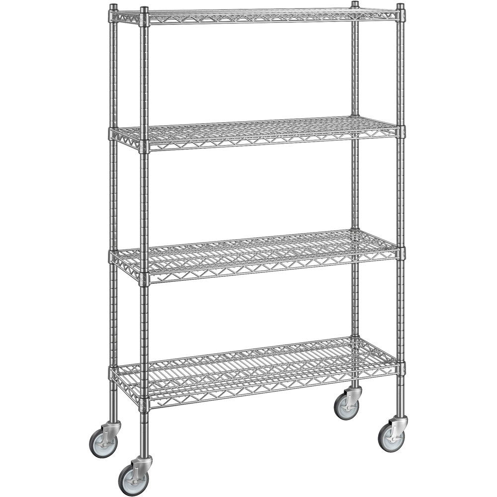 Regency 14 inch x 36 inch x 60 inch NSF Chrome Mobile Wire Shelving Starter Kit with 4 Shelves