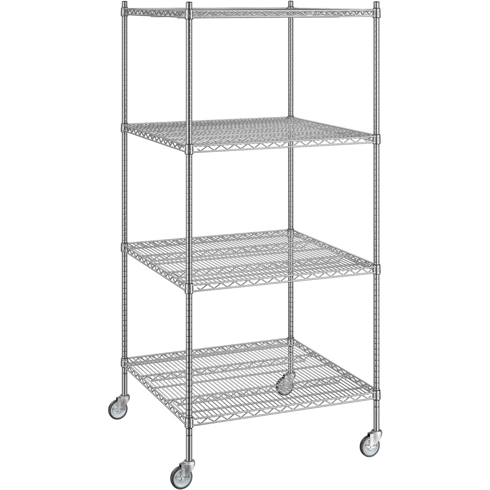 Regency 36 inch x 36 inch x 80 inch NSF Chrome Mobile Wire Shelving Starter Kit with 4 Shelves