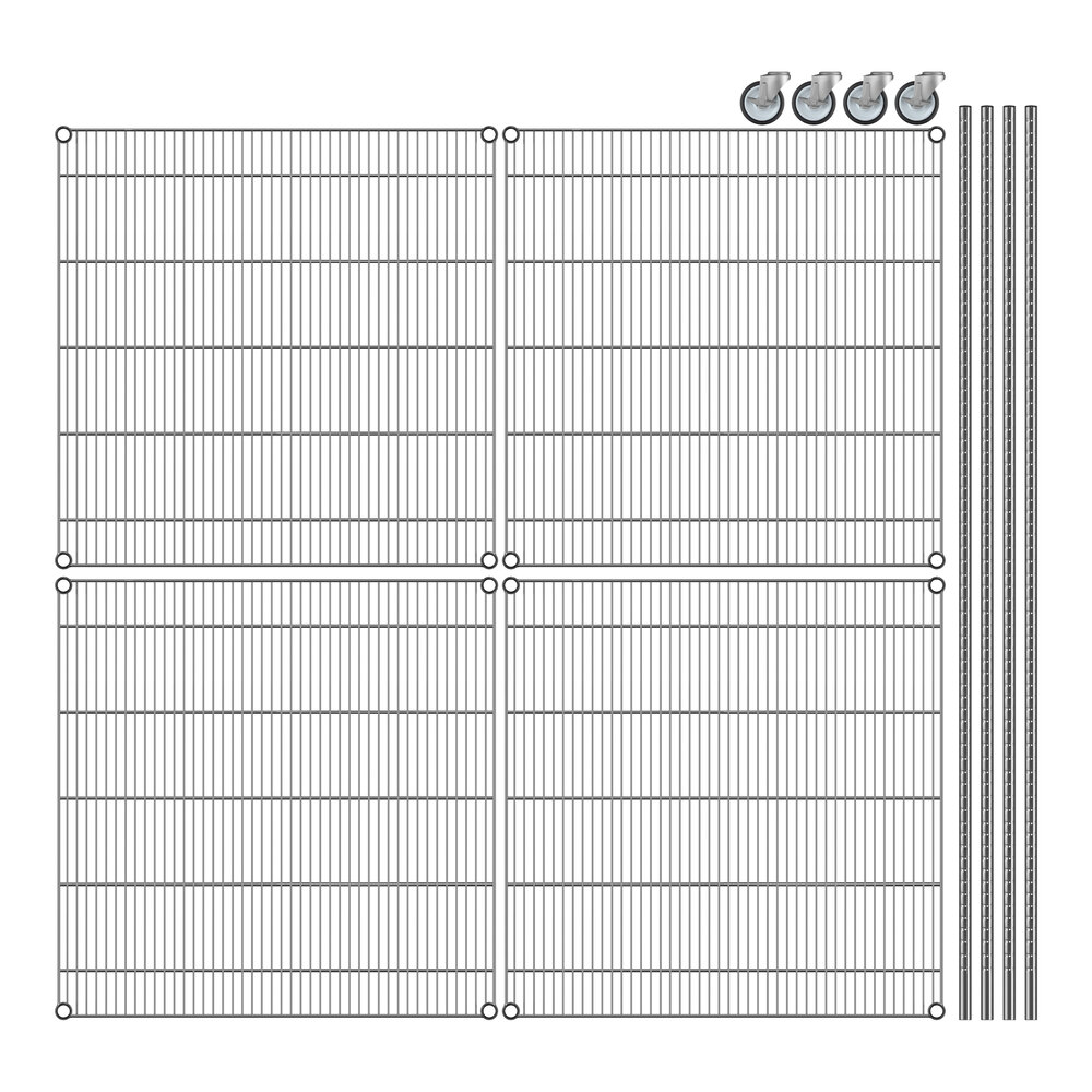 36" Wide NSF Chrome Wire 4Shelf Kit with 74" Posts and Casters