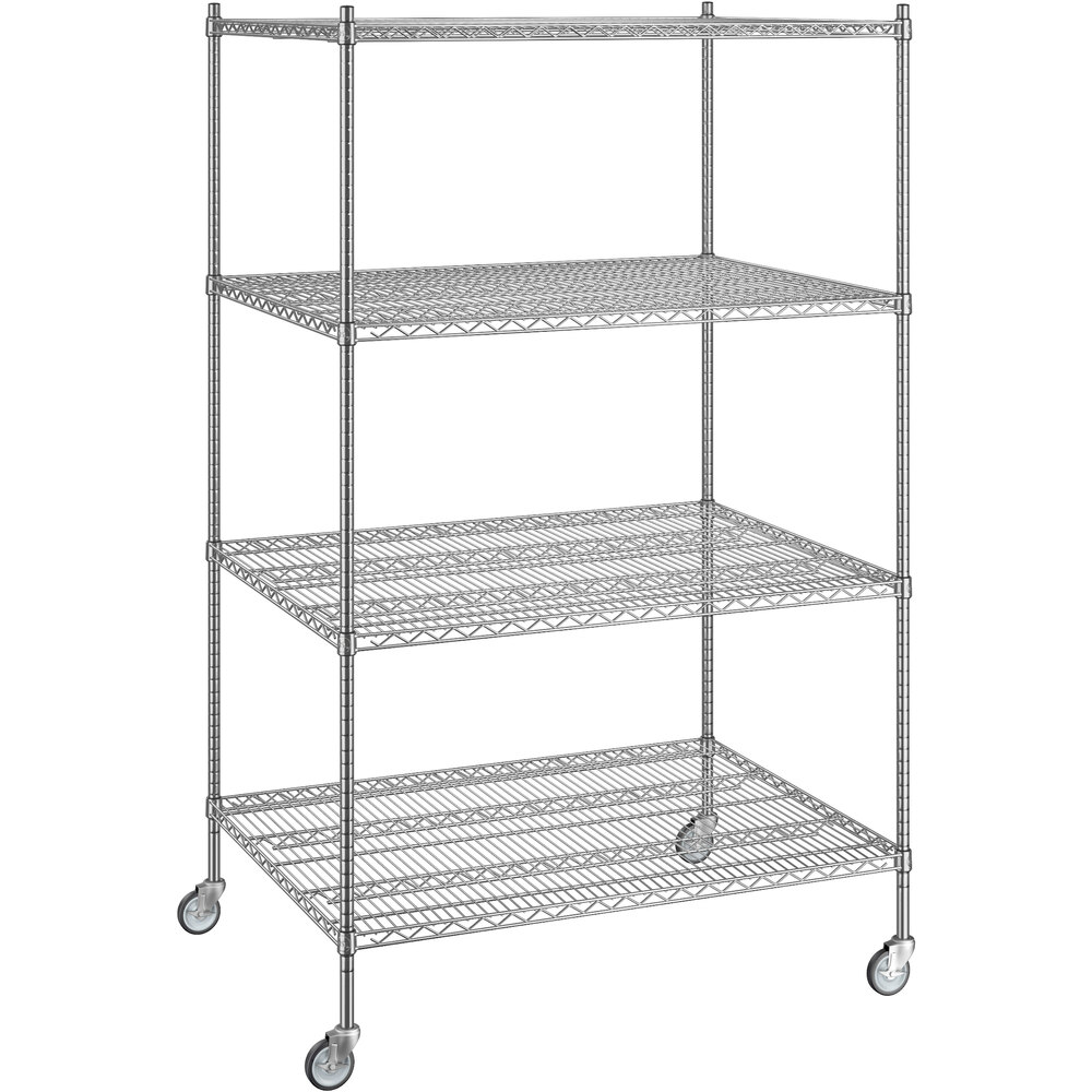 Regency 36 inch x 48 inch x 80 inch NSF Chrome Mobile Wire Shelving Starter Kit with 4 Shelves
