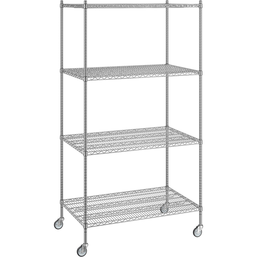 Regency 30 inch x 48 inch x 92 inch NSF Chrome Mobile Wire Shelving Starter Kit with 4 Shelves