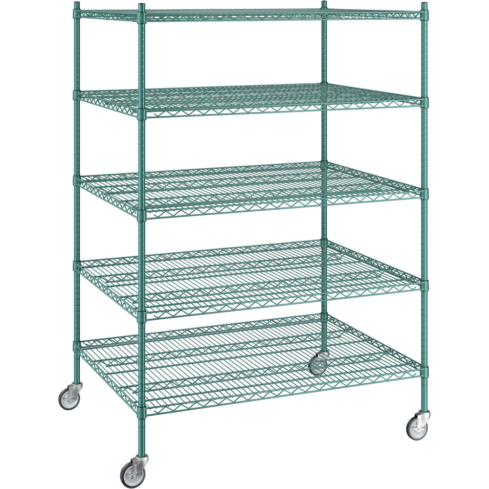 Regency 36 inch x 48 inch x 70 inch NSF Green Epoxy Mobile Wire Shelving Starter Kit with 5 Shelves