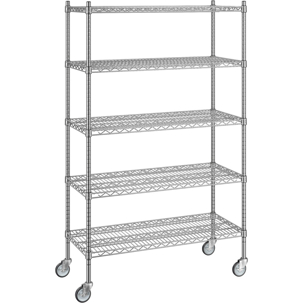 Regency 18 inch x 42 inch x 70 inch NSF Chrome Mobile Wire Shelving Starter Kit with 5 Shelves