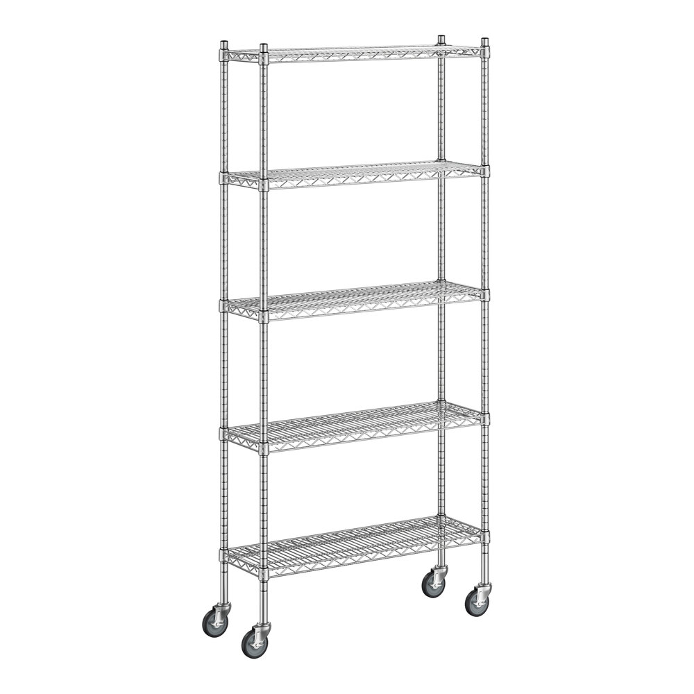 Regency 12 inch x 36 inch x 80 inch NSF Stainless Steel Wire Mobile Shelving Starter Kit with 5 Shelves