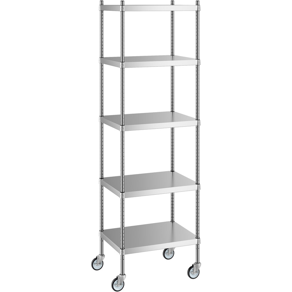 Regency 18 inch x 24 inch x 80 inch NSF Solid Stainless Steel Mobile Shelving Starter Kit with 5 Shelves