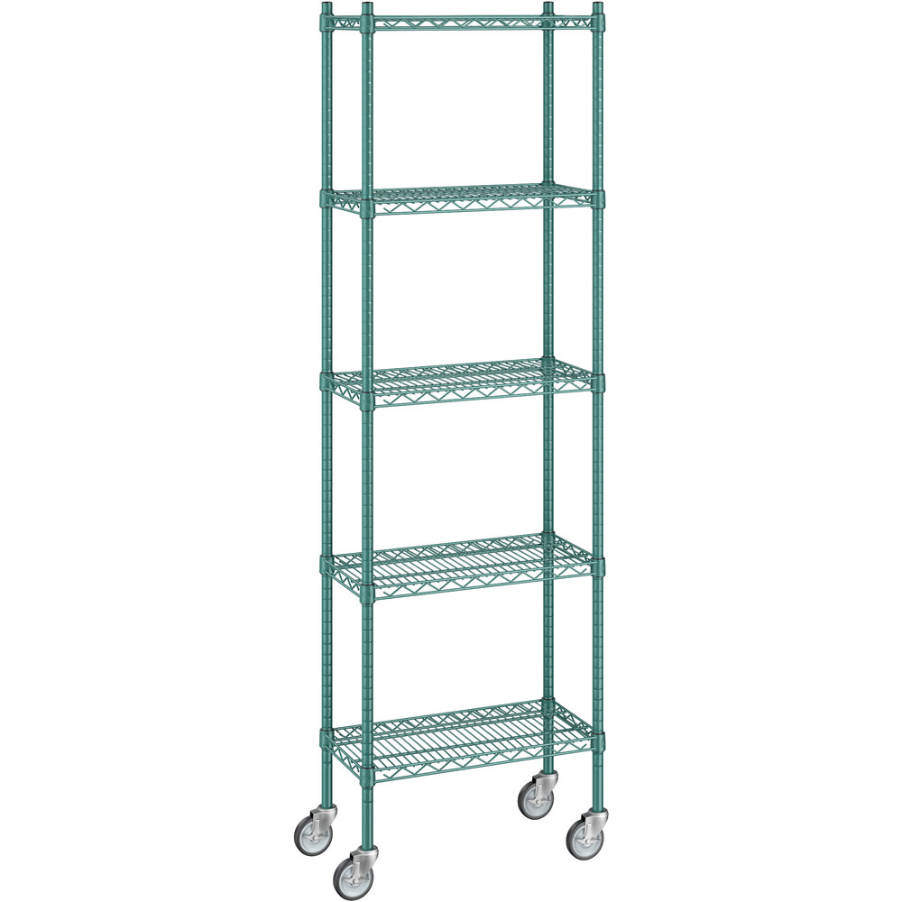 Regency 12 inch x 24 inch x 80 inch NSF Green Epoxy Mobile Wire Shelving Starter Kit with 5 Shelves