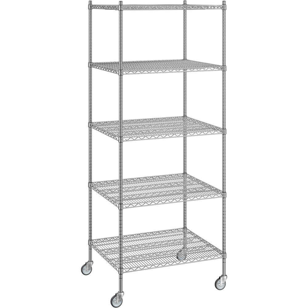 Regency 30 inch x 36 inch x 92 inch NSF Chrome Mobile Wire Shelving Starter Kit with 5 Shelves