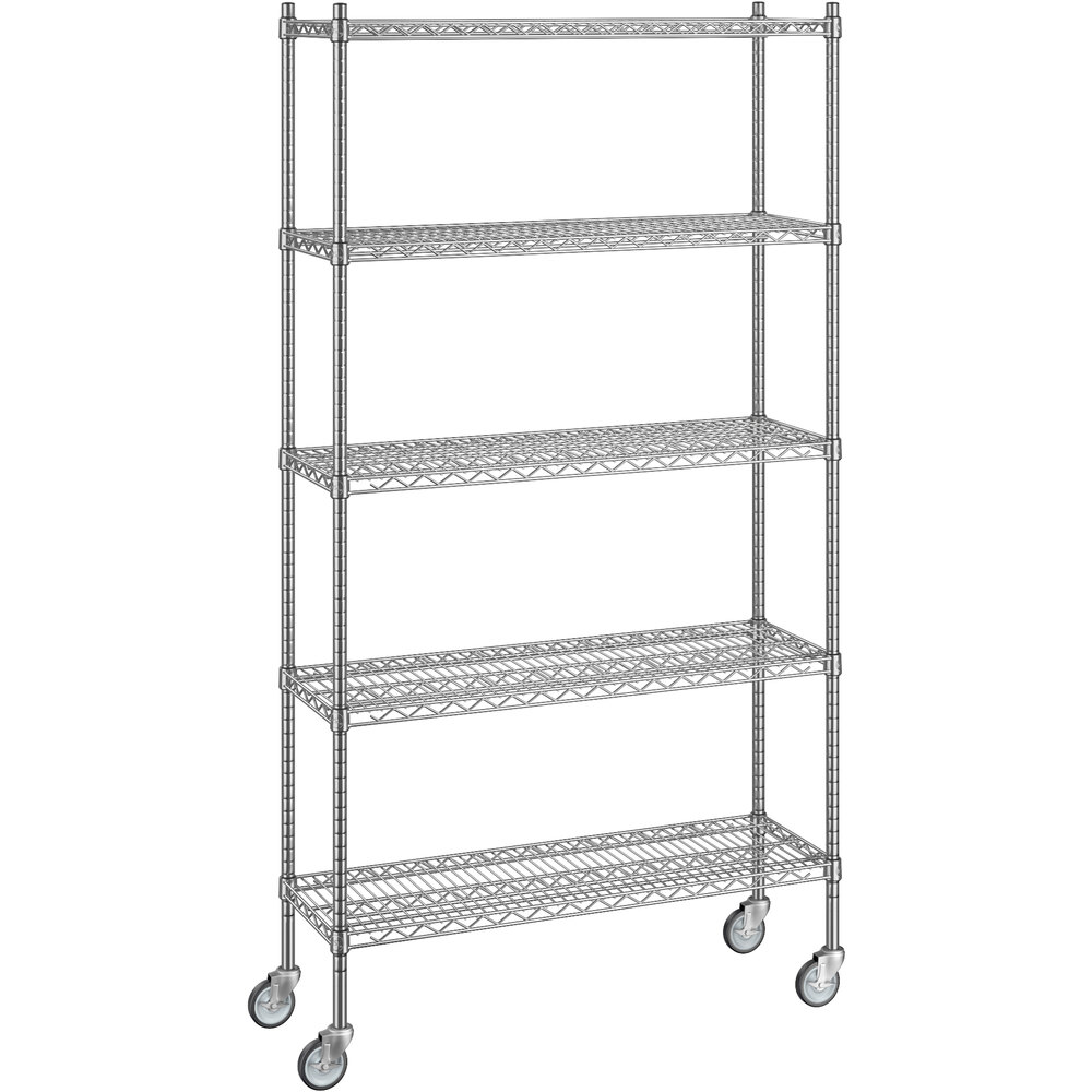 Regency 14 inch x 42 inch x 80 inch NSF Chrome Mobile Wire Shelving Starter Kit with 5 Shelves