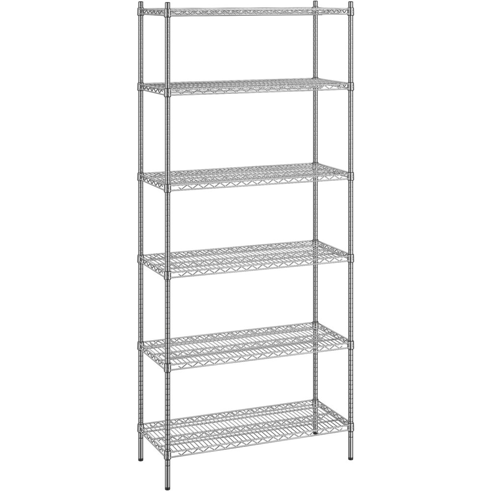 Regency 18 inch x 42 inch x 96 inch NSF Chrome Stationary Wire Shelving Starter Kit with 6 Shelves