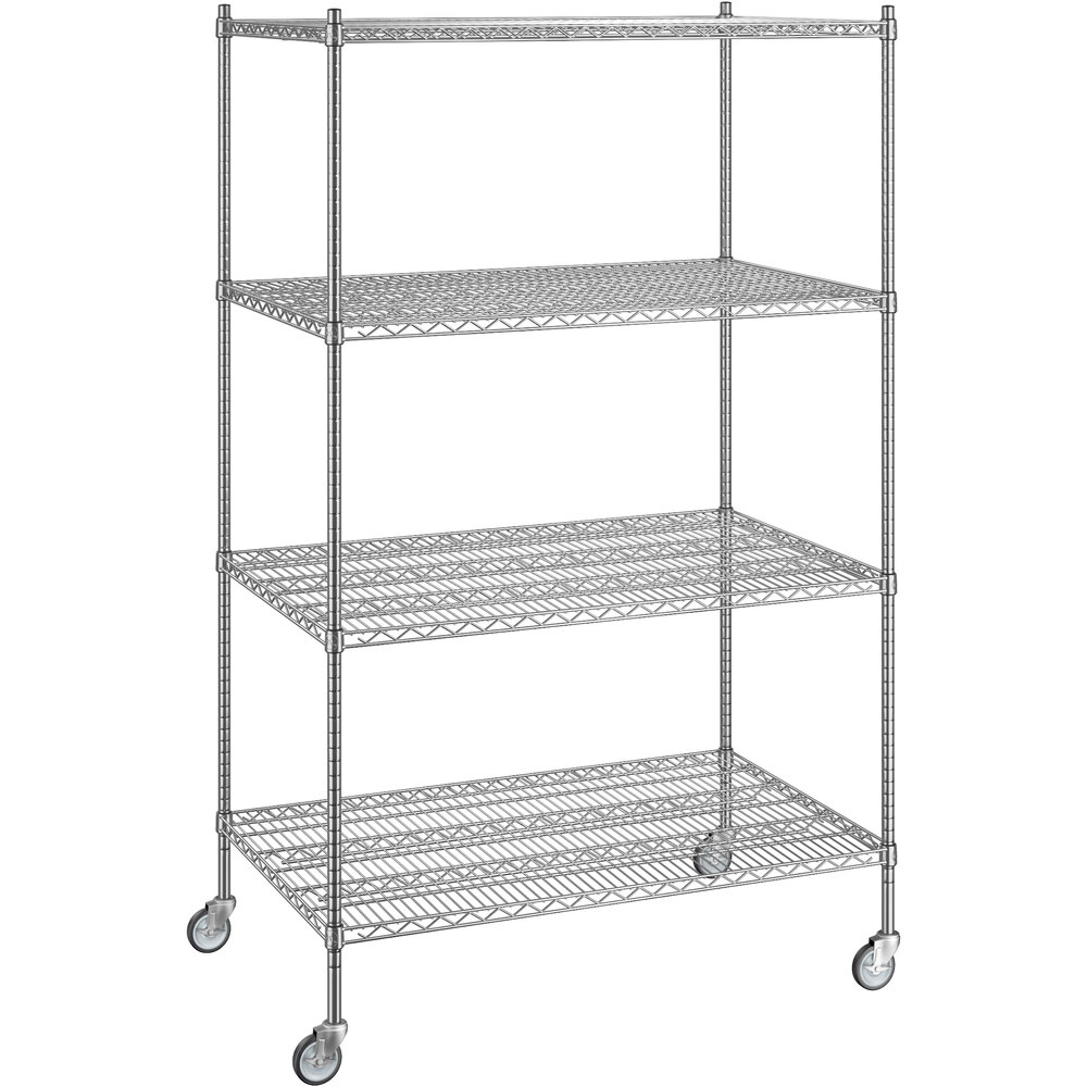 Regency 30 inch x 48 inch x 80 inch NSF Chrome Mobile Wire Shelving Starter Kit with 4 Shelves