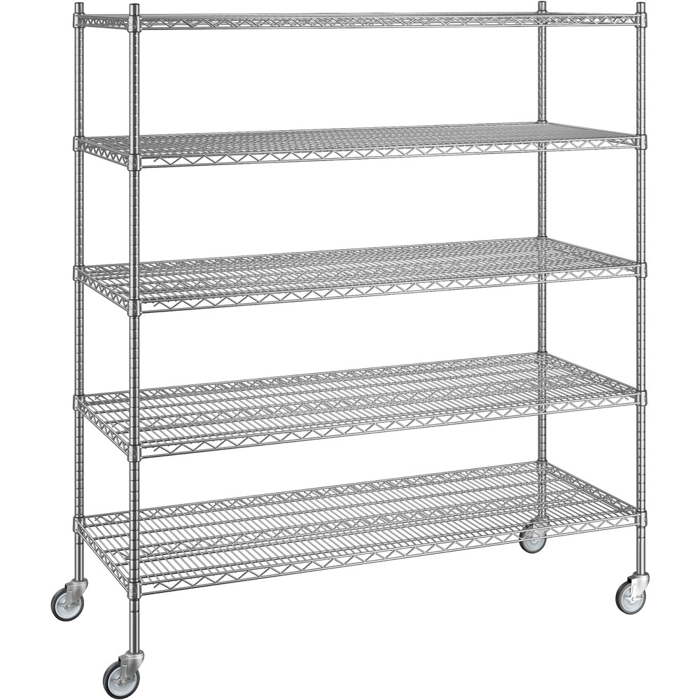Regency 24 inch x 60 inch x 70 inch NSF Stainless Steel Wire Mobile Shelving Starter Kit with 5 Shelves