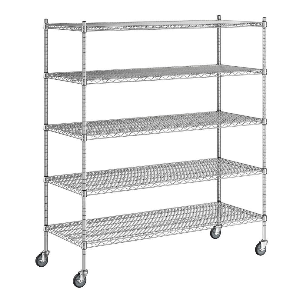 Regency 24 inch x 60 inch x 70 inch NSF Stainless Steel Wire Mobile Shelving Starter Kit with 5 Shelves