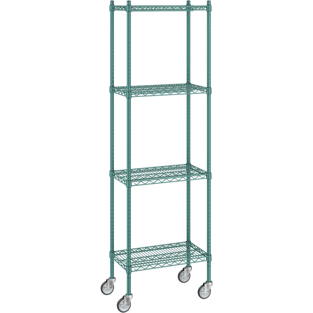 Regency 14 inch x 24 inch x 80 inch NSF Green Epoxy Mobile Wire Shelving Starter Kit with 4 Shelves