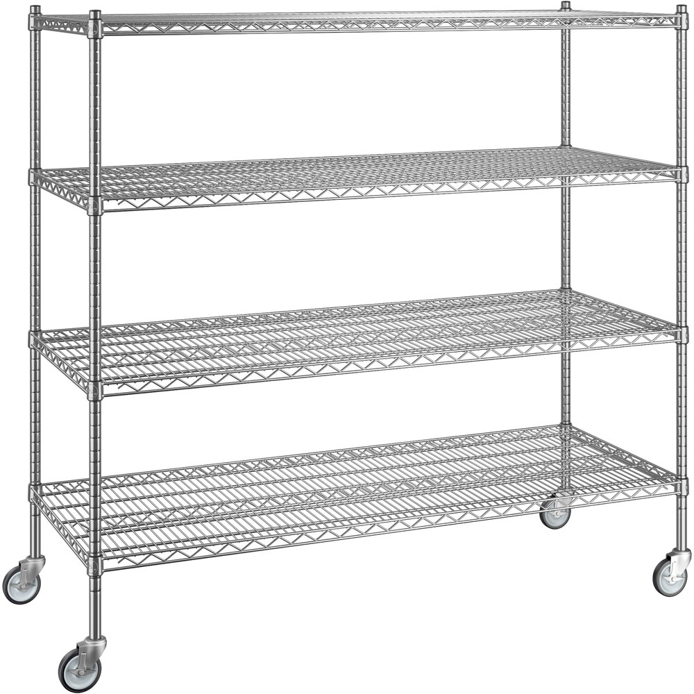 Regency 24 inch x 60 inch x 60 inch NSF Chrome Mobile Wire Shelving Starter Kit with 4 Shelves