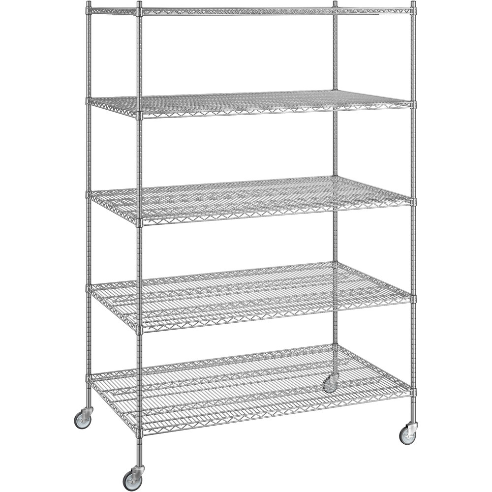 Regency 36 inch x 60 inch x 92 inch NSF Chrome Mobile Wire Shelving Starter Kit with 5 Shelves
