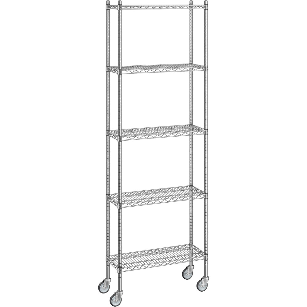 Regency 12 inch x 30 inch x 92 inch NSF Chrome Mobile Wire Shelving Starter Kit with 5 Shelves