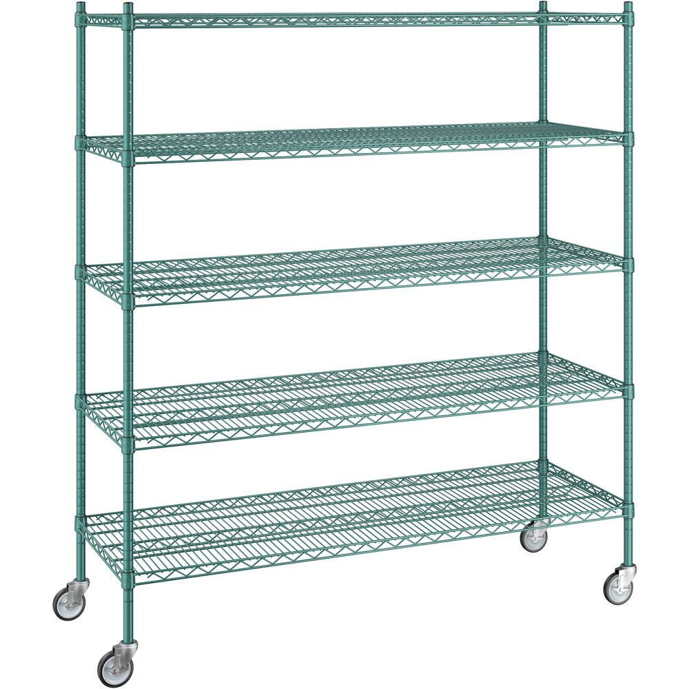 Regency 21 inch x 60 inch x 70 inch NSF Green Epoxy Mobile Wire Shelving Starter Kit with 5 Shelves