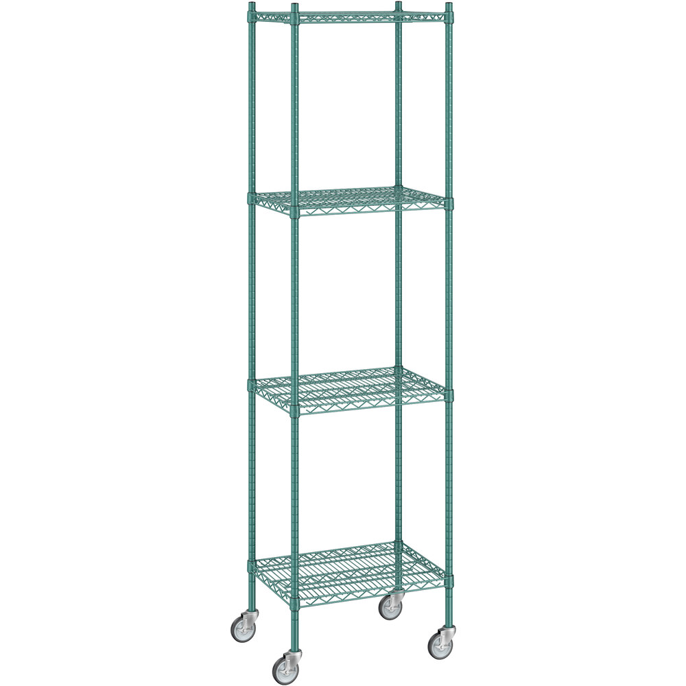 Regency 18 inch x 24 inch x 92 inch NSF Green Epoxy Mobile Wire Shelving Starter Kit with 4 Shelves