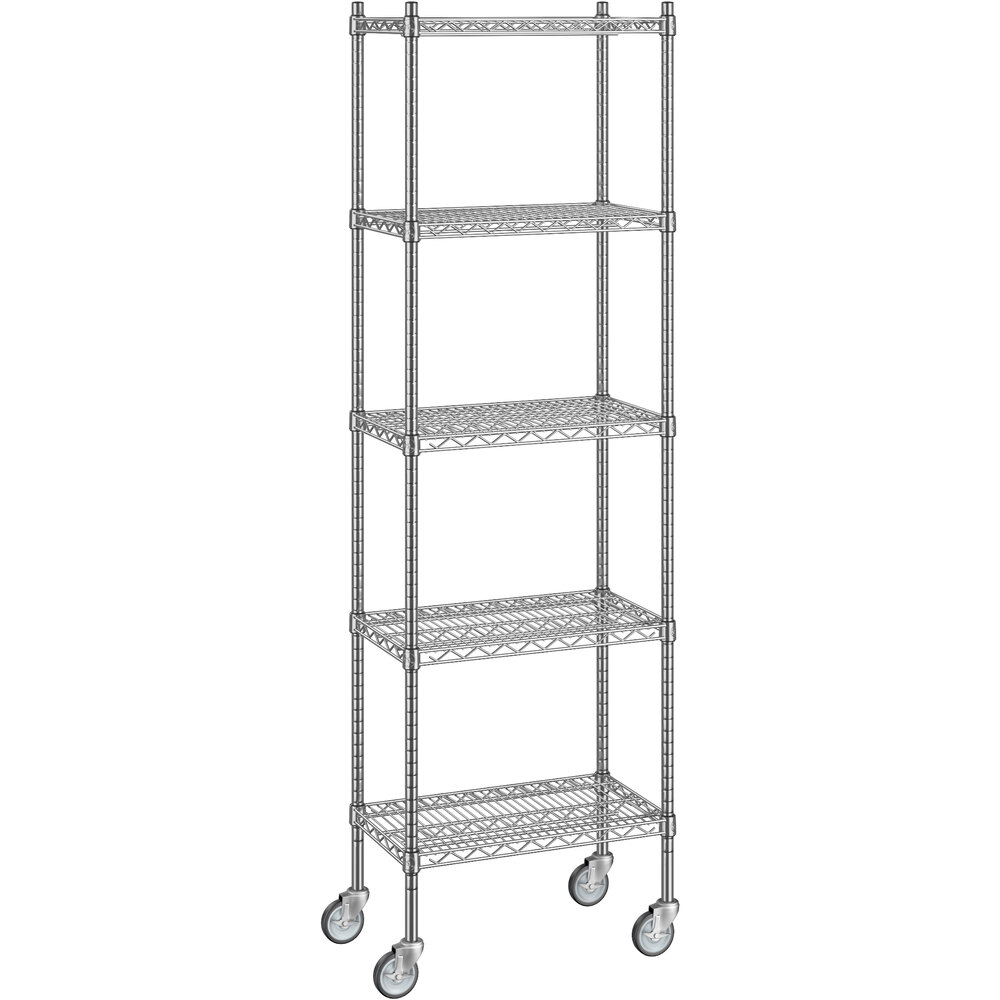 Regency 14 inch x 24 inch x 80 inch NSF Stainless Steel Wire Mobile Shelving Starter Kit with 5 Shelves