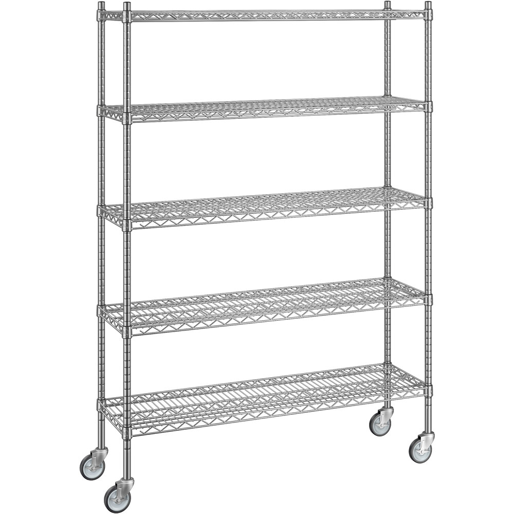 Regency 14 inch x 48 inch x 70 inch NSF Stainless Steel Wire Mobile Shelving Starter Kit with 5 Shelves