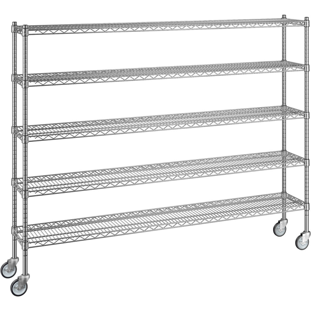 Regency 12 inch x 72 inch x 60 inch NSF Chrome Mobile Wire Shelving Starter Kit with 5 Shelves
