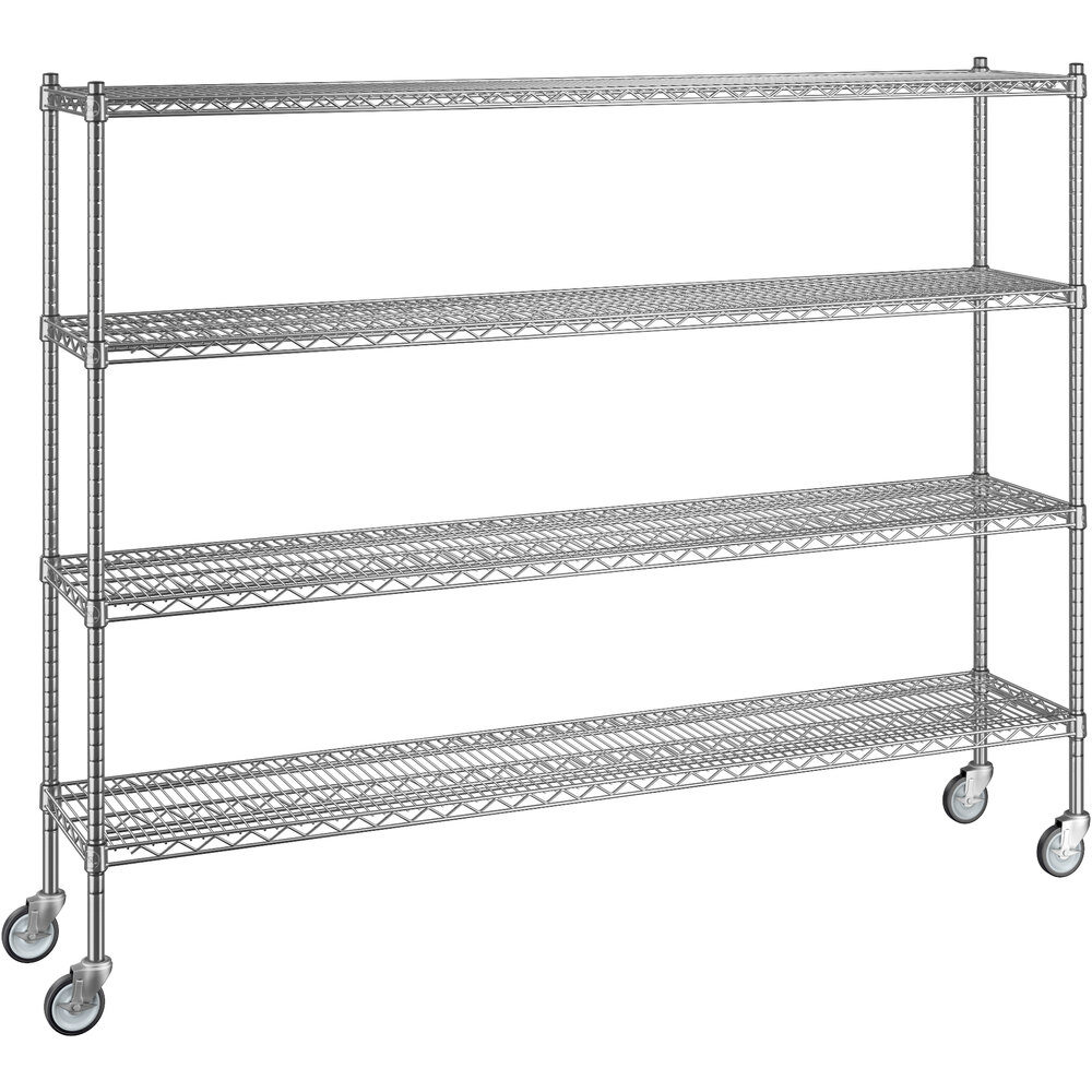 Regency 14 inch x 72 inch x 60 inch NSF Chrome Mobile Wire Shelving Starter Kit with 4 Shelves