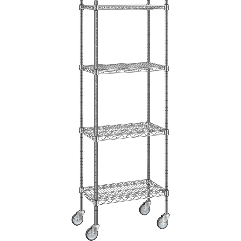 Regency 14 inch x 24 inch x 70 inch NSF Stainless Steel Wire Mobile Shelving Starter Kit with 4 Shelves