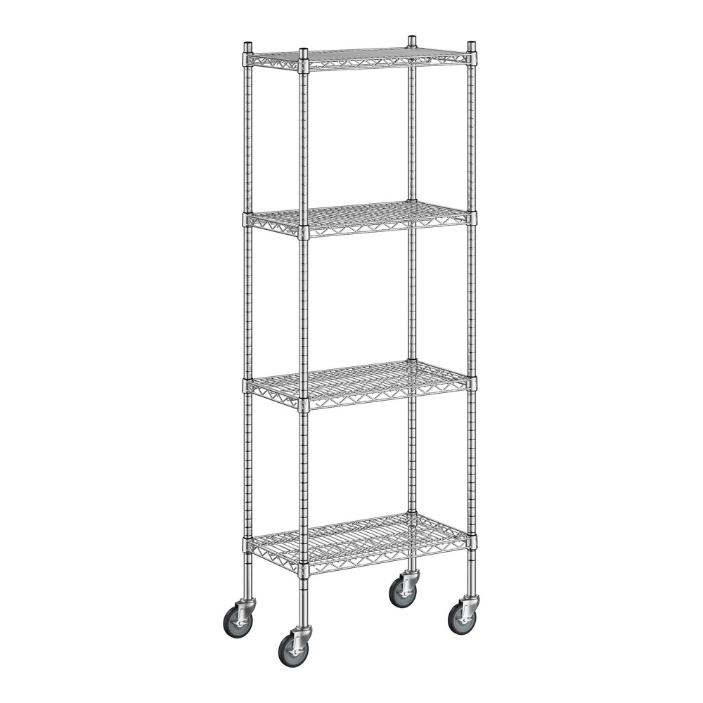 Regency 14 inch x 24 inch x 70 inch NSF Stainless Steel Wire Mobile Shelving Starter Kit with 4 Shelves