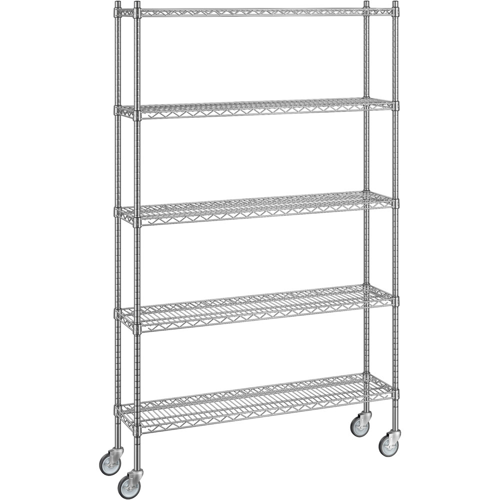Regency 12 inch x 48 inch x 80 inch NSF Chrome Mobile Wire Shelving Starter Kit with 5 Shelves
